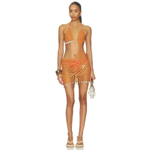 superdown Regan Crochet Mini Dress in Tan