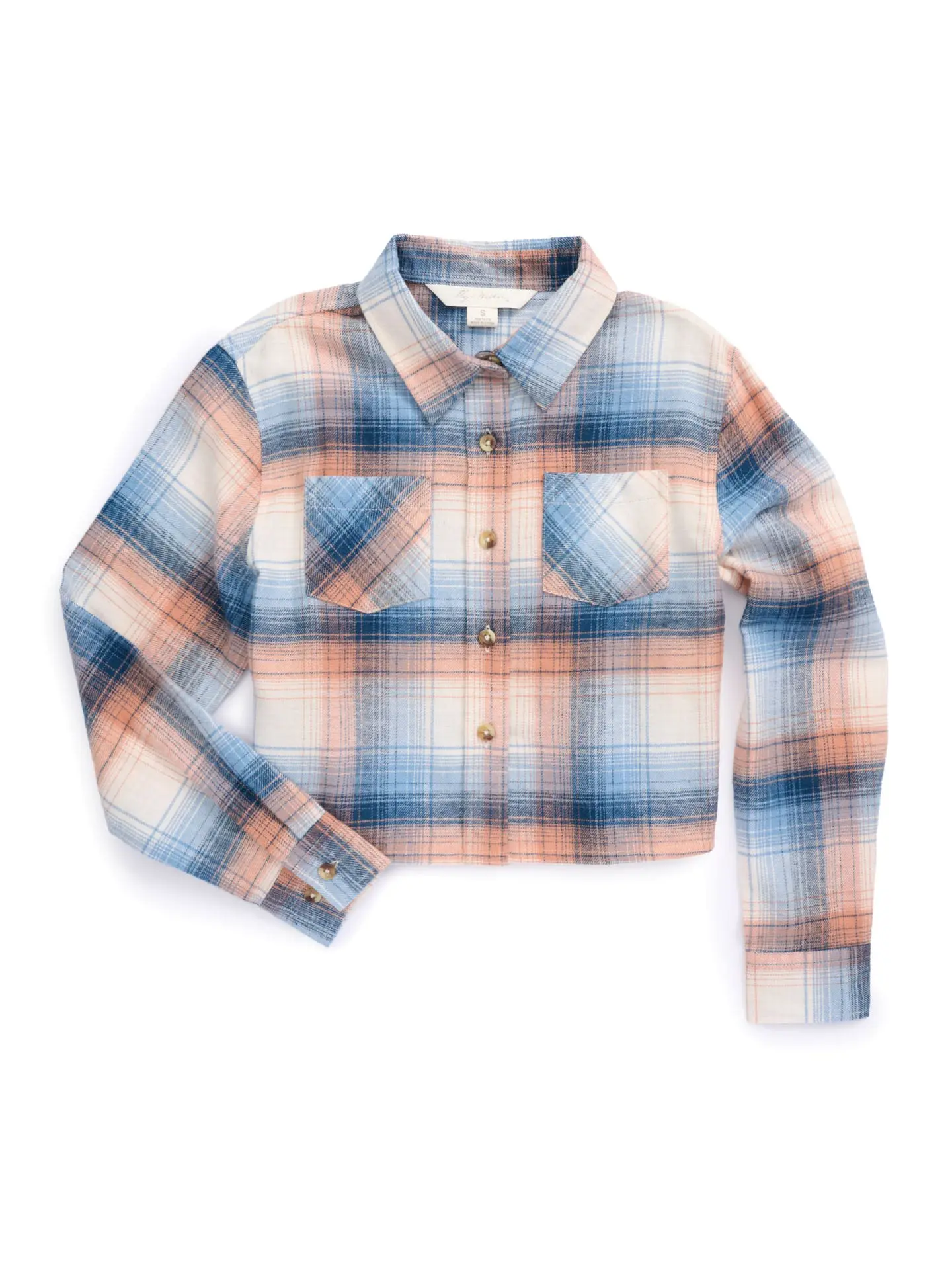 Girl's Boyfriend Flannel Shirt - Cropped Boxy Fit in 100% Brushed Cotton with Button-Down Chest Pockets, Blouse, Top, Women, Straight