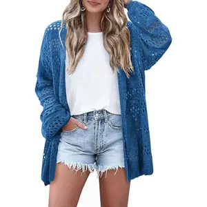 Lightweight Crochet Cardigan for Women Long Sleeve Open Front Knit Oversized Cardigans Sweaters