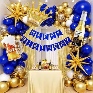 KTINEIC 121pcs Royal Blue Gold Birthday Party Decorations with Happy Birthday Banner Foil Balloons for 16th 18th 21st 24th 32th 40th 50th 60th Birthday Decorations for Men Set Metallic