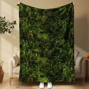 1pc 3D Moss Blanket, Soft Flannel All-Season Throw, Vibrant Forest Design, Durable Polyester Cover, Comfortable Home Decor, Camping Accessory