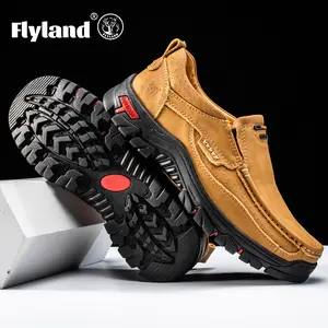 FLYLAND Original Vintage Genuine Leather Men's Handmade Loafers Business Casual Shoes Dress Boots