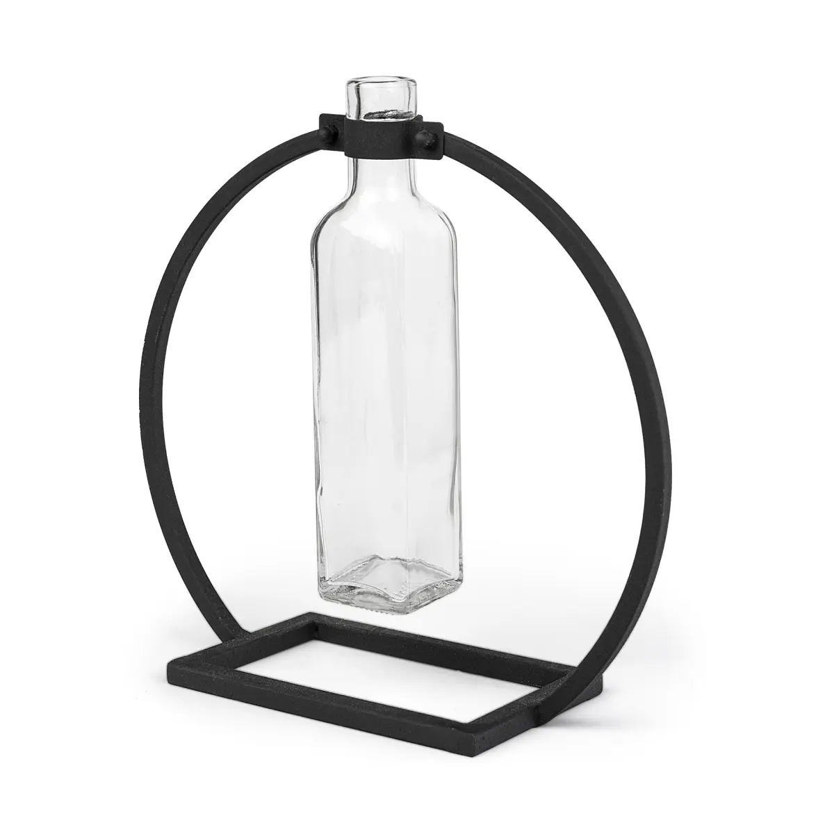 HomeRoots 397541 Modern Industrial Rectangle Metal & Glass Vase, Black