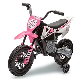 Pink 12V Electric Dirt Bike For Kids Ages 3 Plus With Rear Wheel Drive Two 25W Motors Training Wheels Soft Start Spring Suspension And Durable Metal Frame Pink