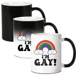 I'm Gay Funny Rainbow Pride Coming Out Image Reveal Color Changing Mug Heat Changing Mugs Coffee Mug, Funny Accent Mug, 11 oz. Gay Gift. Funny Gay Gift. Gay Mug.