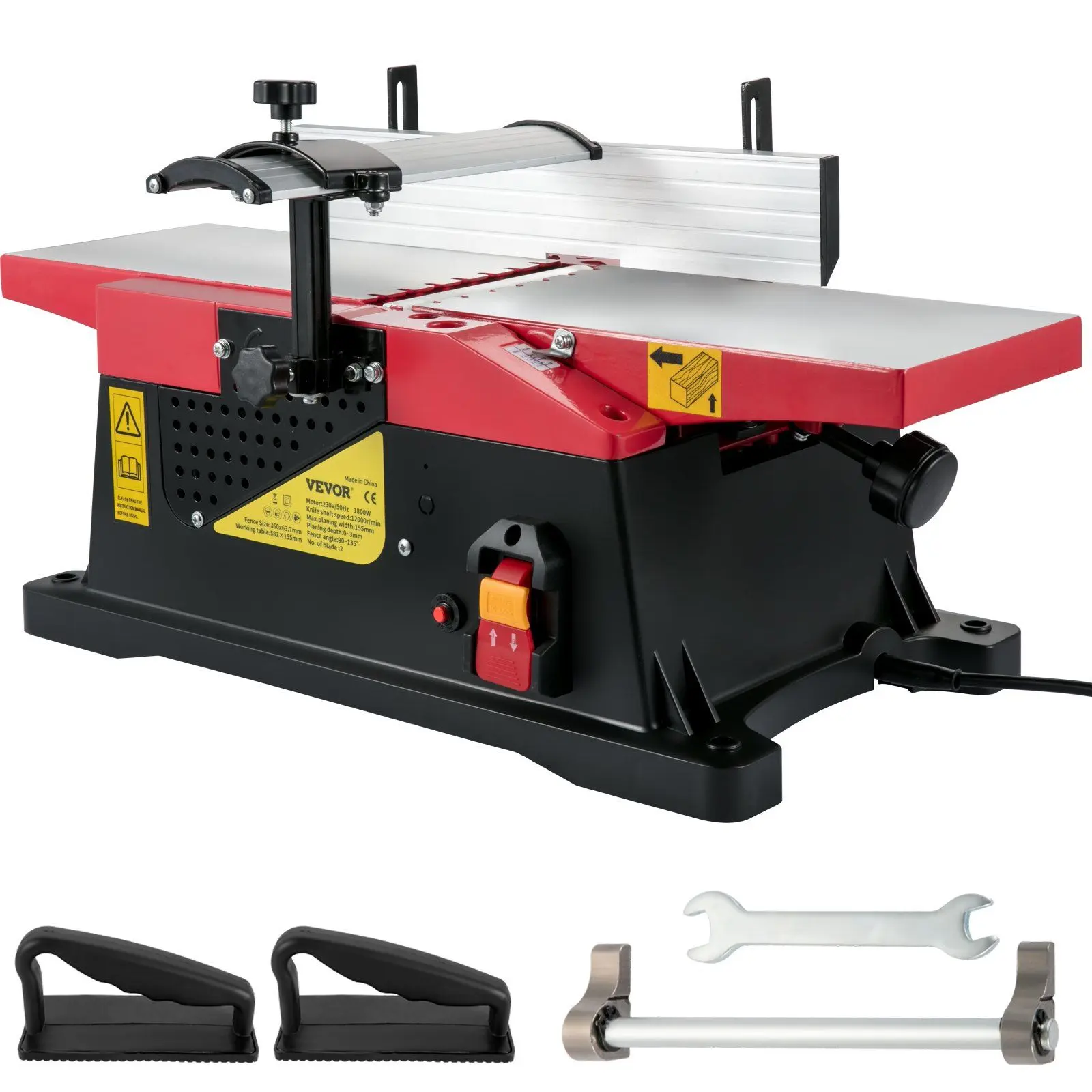 VEVOR 6 in Desktop Woodworking Benchtop Jointer, 1650 W Motor, 12000 rpm Precise Cutterhead, 110 V Heavy Duty Unit, Large Aluminum Work Table, Fence Depth Scale, 2 Push Blocks, 30-Day Free Returns