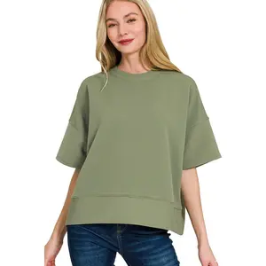 Zenana Ribbed Round Neck Boxy Top