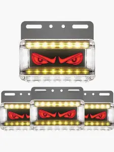 4x4.84in Devil's Eye LED Clearance Lights, Dual Color Red+Amber Front/Rear Side Marker Indicators for Trucks, Cars, Trailers - 12V