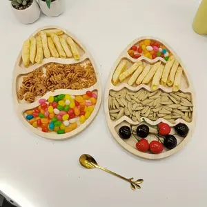 1 Easter Egg-Shaped Wooden Tray, DIY Party Table Decoration Tray, Not For Food Contact