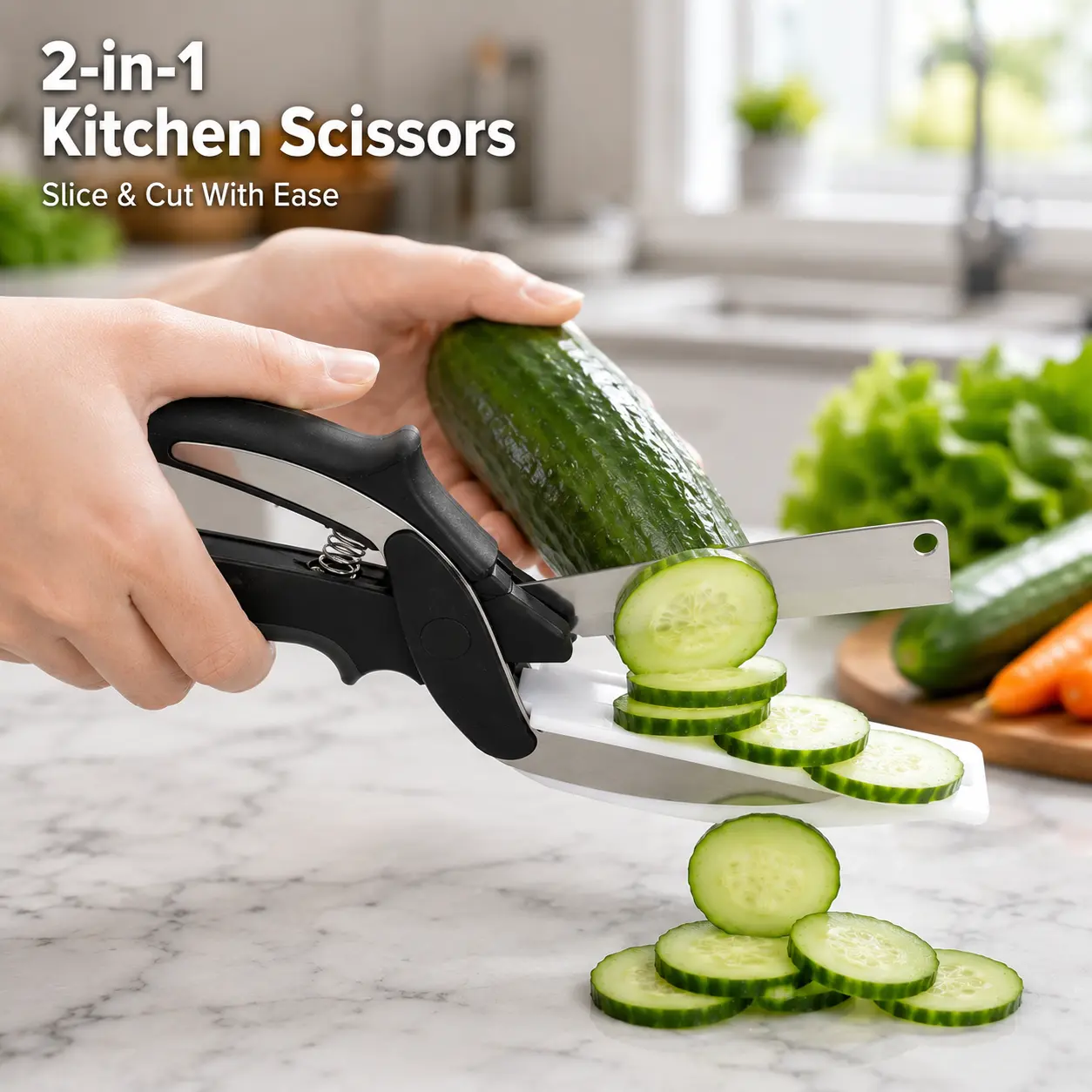 ONESHOW HOME 2-in-1 Stainless Steel Kitchen Food Cutting Scissors with Built-in Plastic Chopping Board, Compact Space-Saving, Lightweight, Dishwasher-Safe, Reusable, Maintains Freshness for Meal Prep & Easy Meal Preparation, Ideal for Apartments