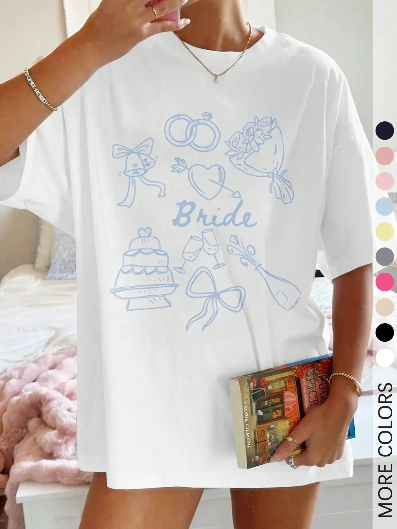 Bride Graphic Design Casual Loose Fit Round Neck Short Sleeve Knit T-Shirt Top Womenswear, Perfect Gift for Bridal Party, Summer Fashion Tee