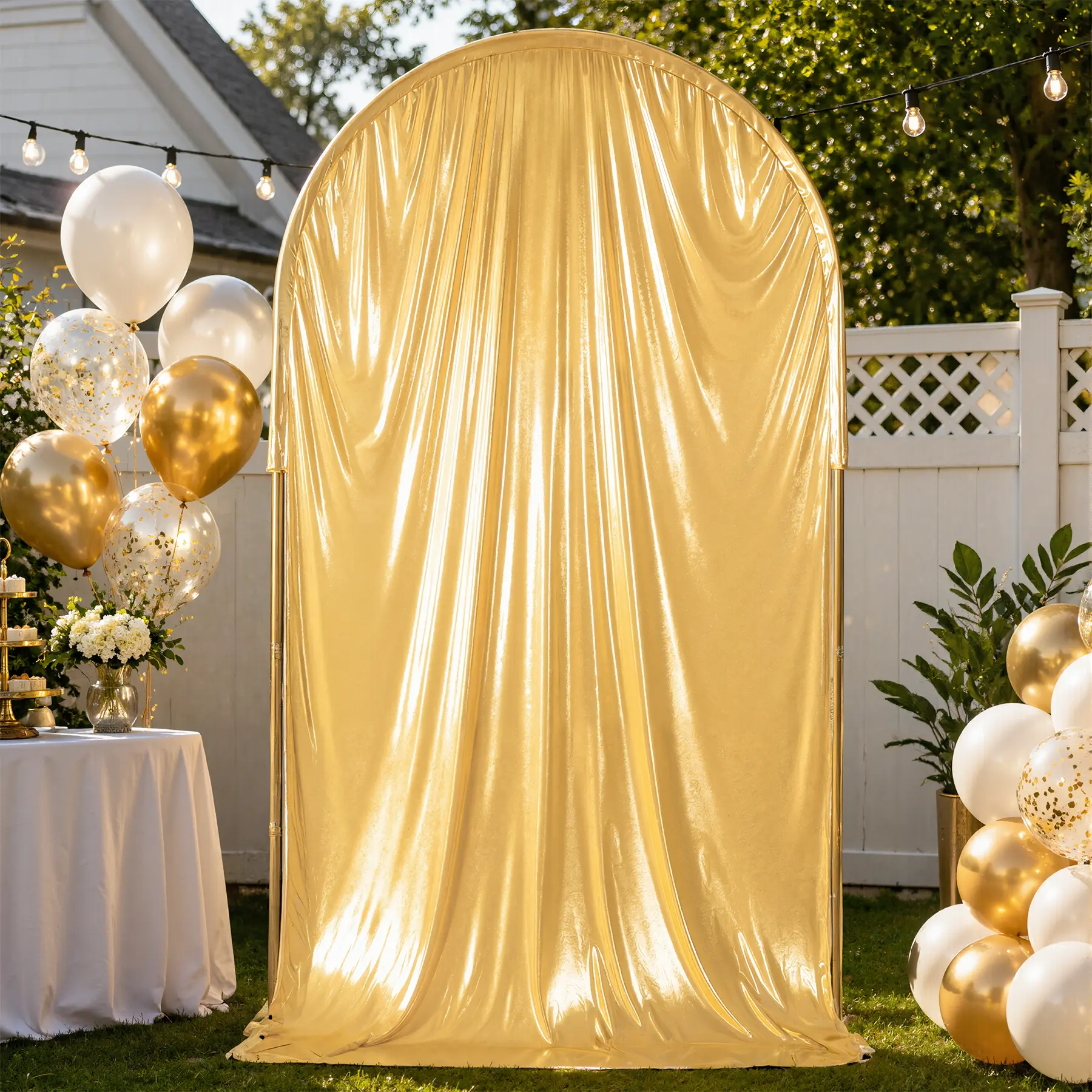 Gold Arch Backdrop Cover Only for Wedding & Party, Double-Sided Shimmer Fabric Arch Background Decoration, Fits 7.2FT Arch Stand