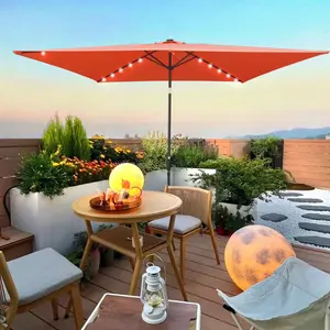 10x6.5ft Solar LED Patio Umbrella with Push-Button Tilt & 45° Rotation Waterproof Rectangle Sun Shade Wind-Resistant Canopy for Poolside Backyard Deck Outdoor Patio Umbrella with Tilt