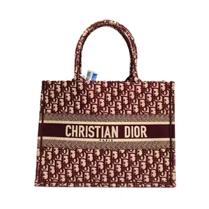 Pre-owned Dior Book Tote Medium 36 Burgundy Canvas Pristine