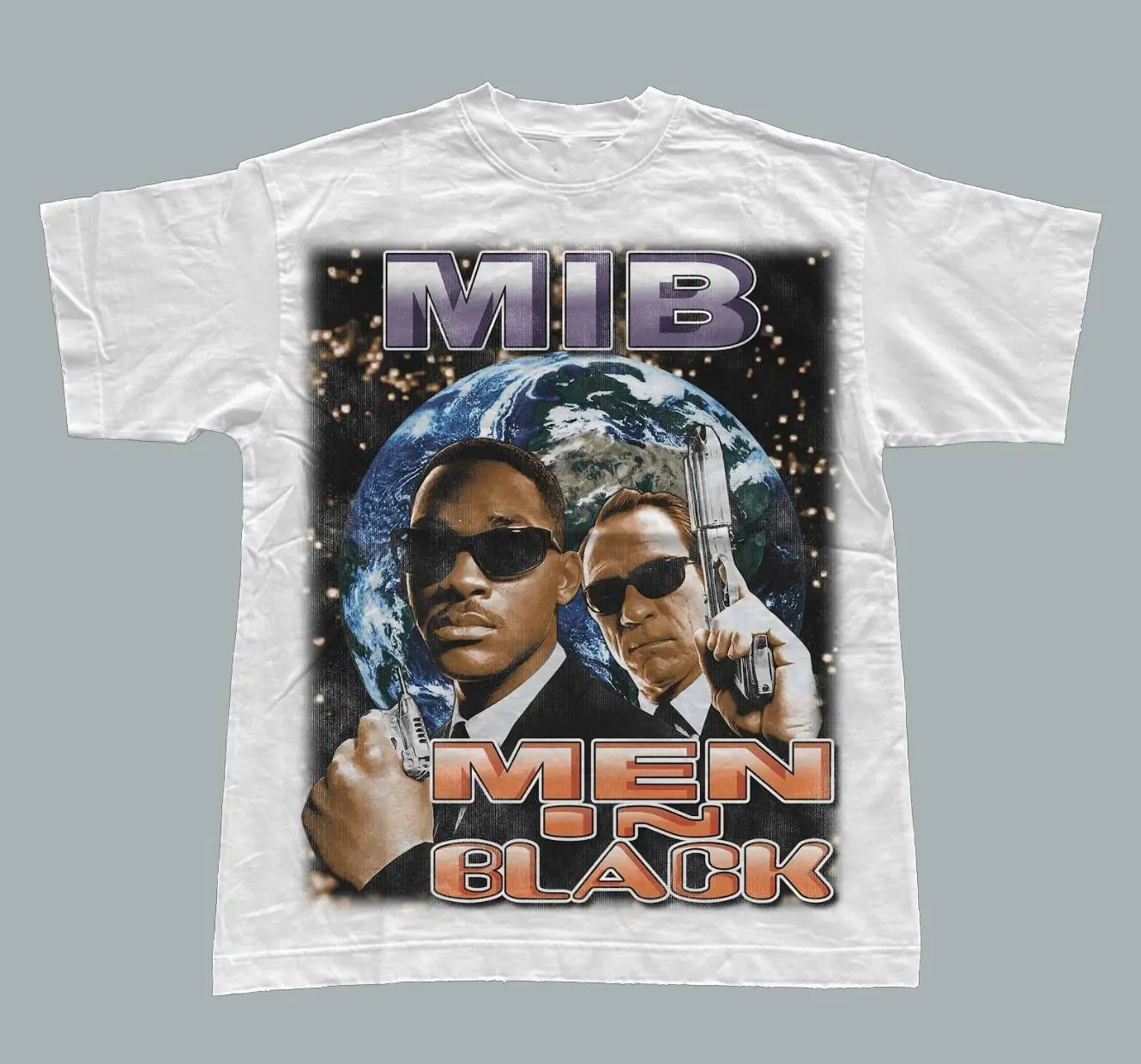 Vintage Men in Black Graphic T-Shirt, Retro Bootleg Style Print Cotton Top, Short Sleeve Sci-Fi Movie Fan Gift, Shortsleeve, Tshirt, All Seasons, Basic Tee