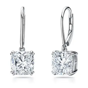 Solitaire 6ct Cushion CZ Leverback Earrings in Sterling Silver