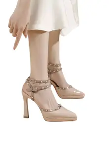 Fashion High Heel Thin Strap Women's Sandals, Pointed Toe Wrapped Design, Stylish Rivets, Suitable for Any Occasion Shoes