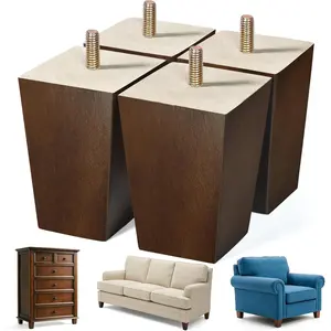 4 Inch Square Wood Furniture Legs Pack of 4, Replacement Wood Legs for Sofa Couch Table with Pre-drilled Hanger Bolt