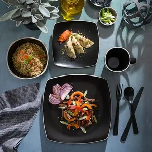 Gibson Homewares Lounge Dinnerware Set, Service for 4 (16pcs), Matte Black