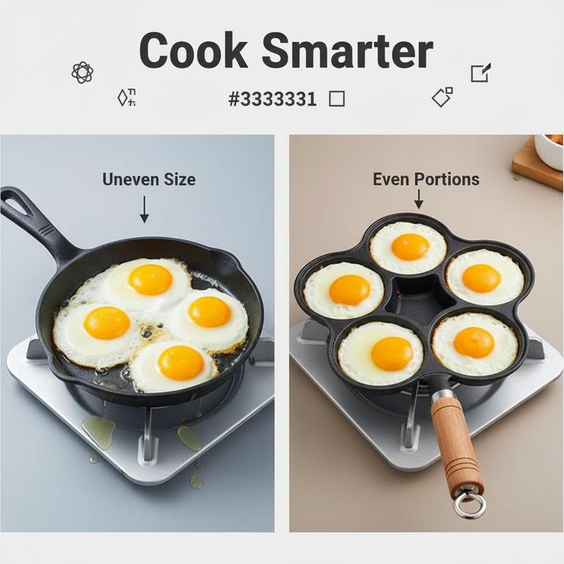6-Hole Cast Iron Frying Pan Non-Toxic Naturally Non-Stick Fits All Stoves for Eggs Mini Burgers Pancakes Safe Everyday Use Easy Cleanup
