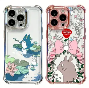 Cute Totoro Plating Anime Phone Case For iPhone 17 Promax 16 15 14 13 12 11 Plus Pro Max 17Air and Samsung S26 S25 S24 S23 S22 S21 FE Plus Ultra - Anti Drop Full Perfect Aesthetic Printed Soft TPU Case anti-drop shell