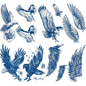 8 Pcs Herbal Temporary Tattoo Stickers, Fake Tattoos, Waterproof Eagle Wing Totem Design, Lasts 7-14 Days, Body Art for Arms, Abdomen, Back
