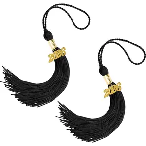 2026 Tassel Graduation, 2 Pcs Black Graduation Tassel 2026, Graduations Tassels with 2026 Year Gold Charms for Grad Cap Hat Accessories Ceremonies Memorial Graduations Party Decorations