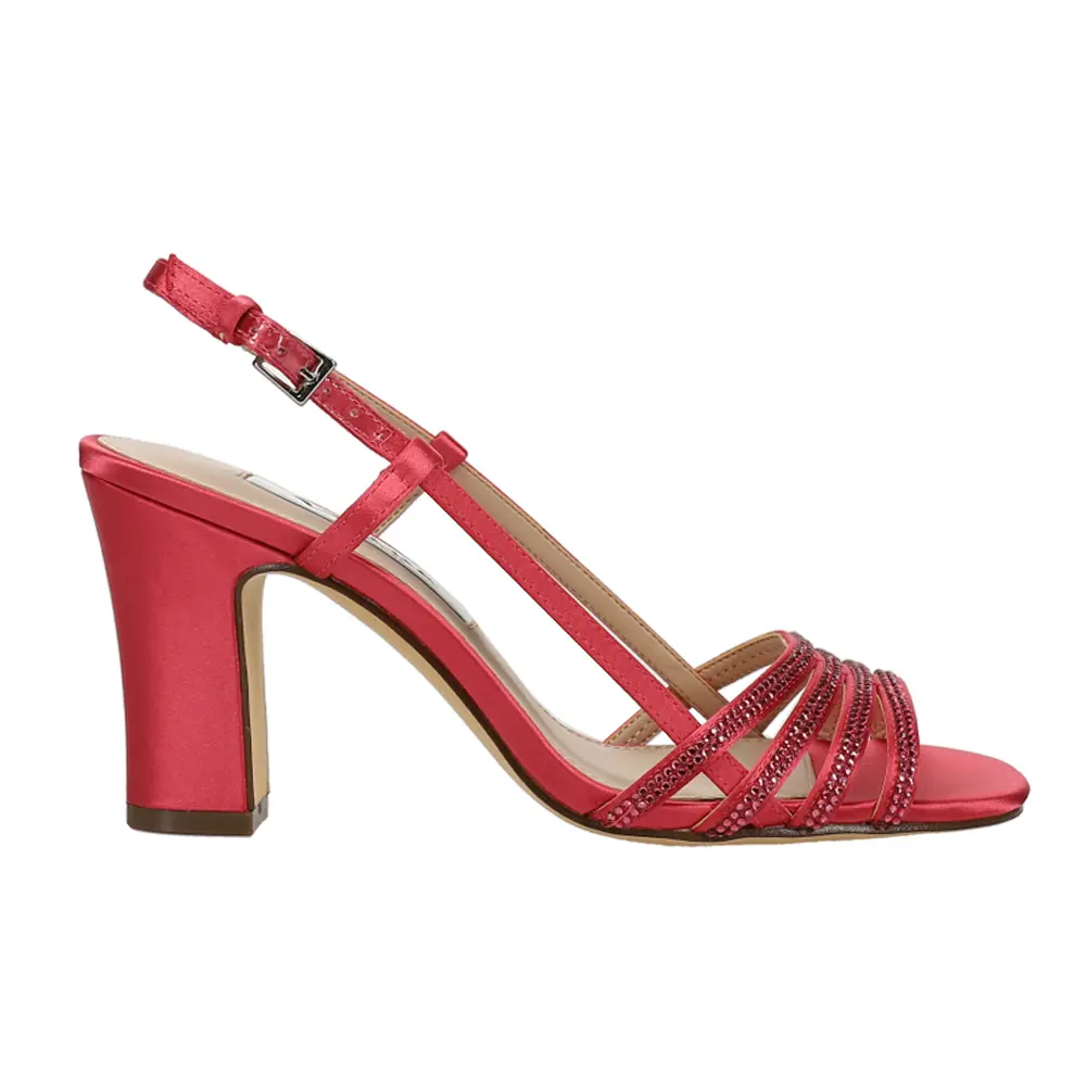 Nina Womens Avaley Rhinestone Sling Back Dress Sandals High Heel 3" & Up - Red