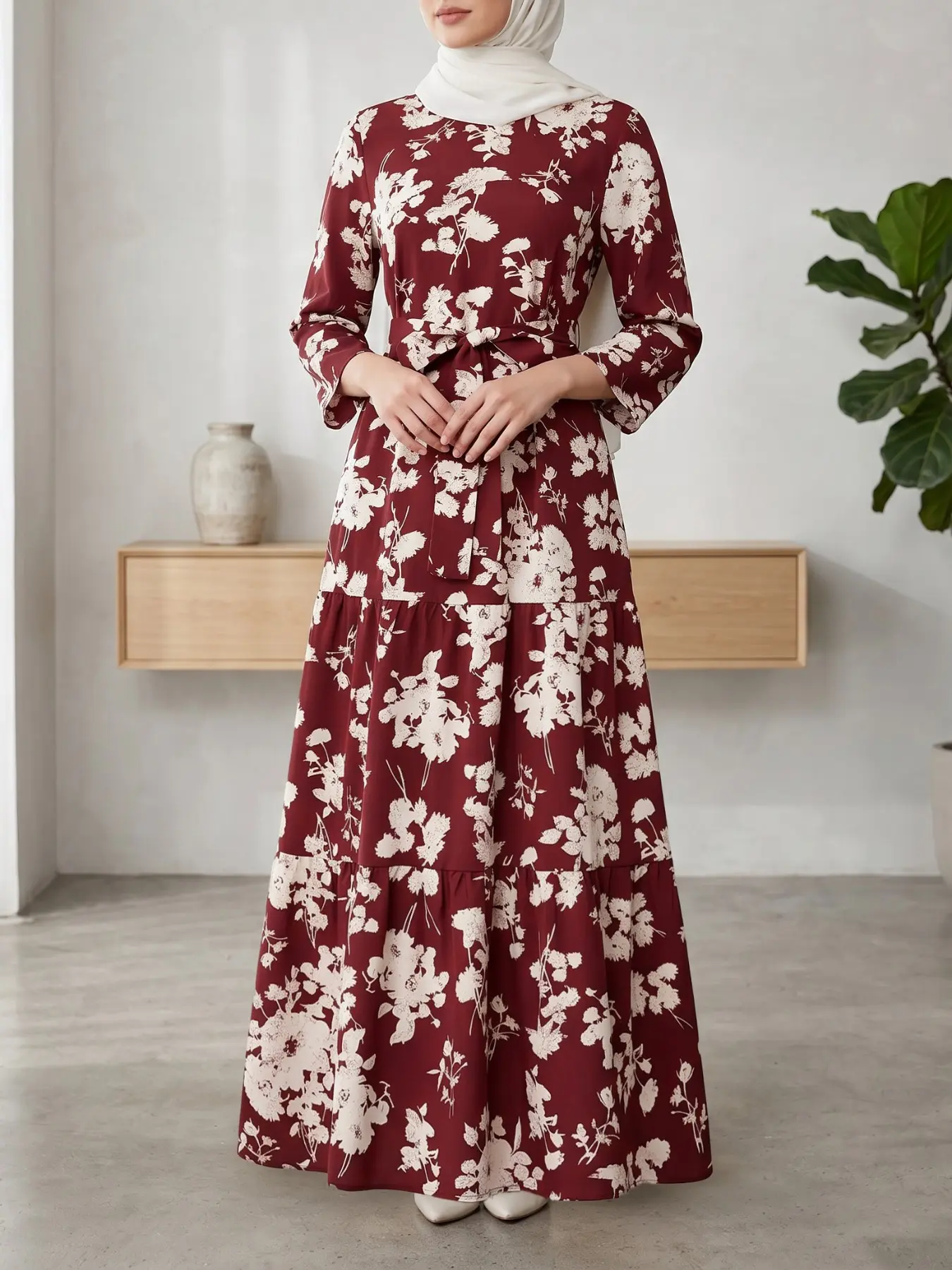 Women's Printed Long Sleeve Round Neck Long Dress, Classy Modest Dresses, Elegant Casual Wear, Perfect for Daily, Comfortable and Stylish Design
