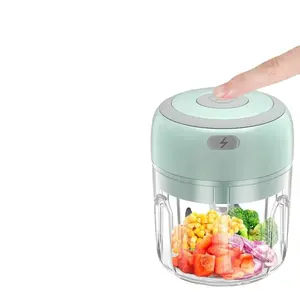 Green electric food processor: mini wireless portable type, both a meat grinder and a USB charging garlic press, easy to clean, and can handle a variety of ingredients such as chili and onion