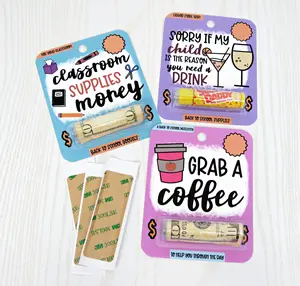 Teacher Money Card with Plastic Dome - Unique Money Holder for Cash Gift - Christmas Greeting Cards - Hanging Ornament - Gift Card Chapstick