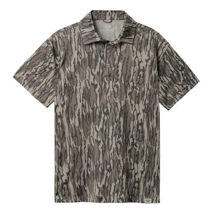 Men’s Bottomland Camo Polo Shirt – Lightweight Short Sleeve Outdoor Golf Performance Top