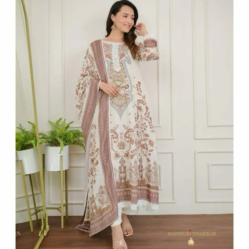Pakistani Suits Made from Soft Muslin Fabric with Digital Prints & Handwork Detailing for Upcoming Occasions