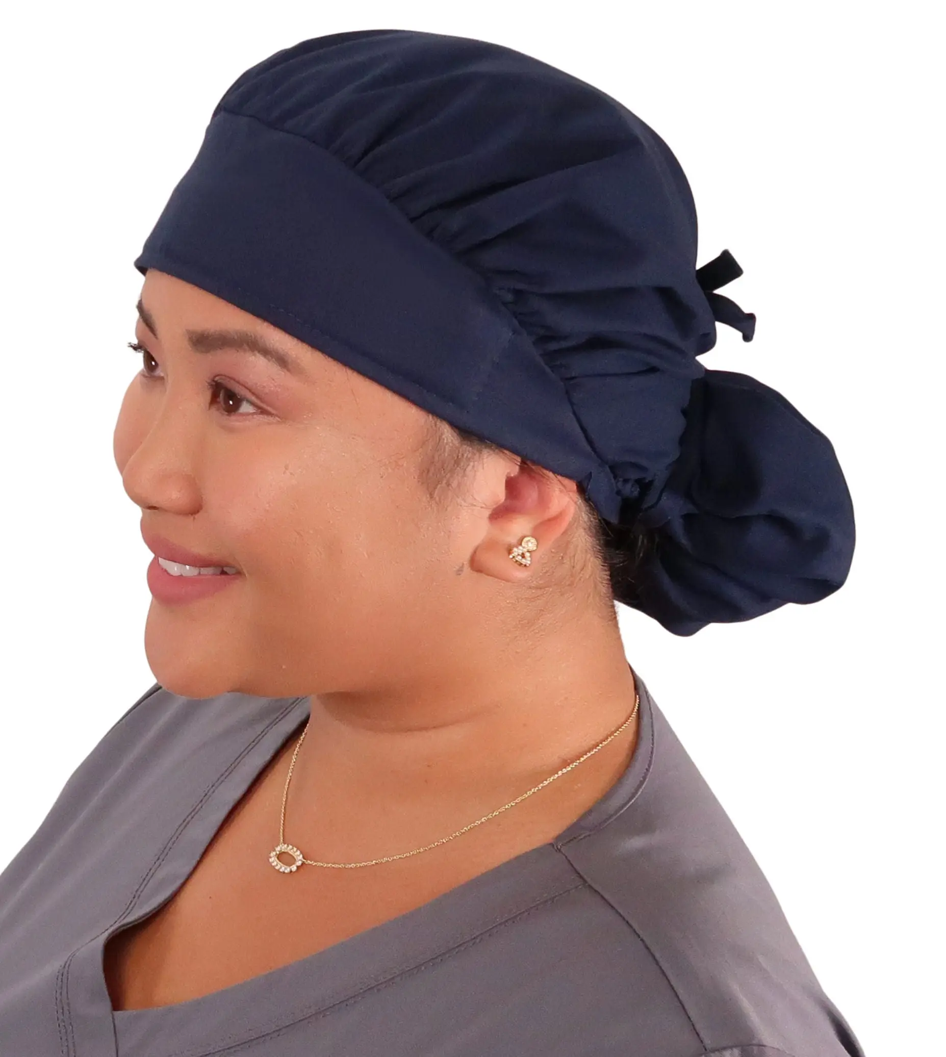 Banded Bouffant Ponytail Scrub Cap - Solid Navy Blue Banded Bouffant Ponytail Scrub Cap - Solid Navy Blue