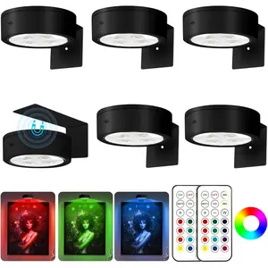 6Pcs Picture Lights for Wall, 13 RGB Color Magnetic Led Art Display Light for Picture Frame, Battery Powered Painting Light with Remote Controls, Wireless Party Home Wall Decor Puck Lights, Black-RGB wallsconces rgb  lamp battery  operated picture light