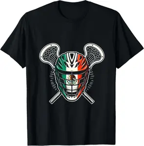Lacrosse Mexican Flag Helmet Stick Mexican Independence Day T-Shirt for Kids Men Pure Cotton Graphic Tees Menswear Top: Gifts for Men & Women
