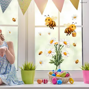 A new cartoon little bee gathering honey double-sided visible static glass sticker (30*60cm) for window decoration and beautification, D22283-NC