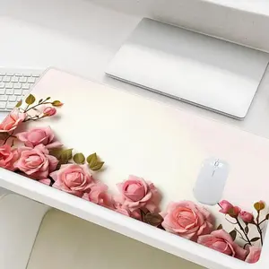Flower Pattern Mouse Pad, Rectangle Gaming Mouse Pad, Non-Slip Rubber Base Stitched Edge Desk Pad for Desk Laptop Desktop