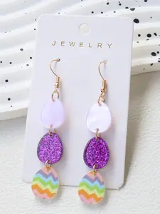 Cute Easter Acrylic Triple Egg Earrings, Long Bling Colorful Striped Ear Studs, Elegant Party Gift, All Seasons Jewelry, Trendy Jewelry