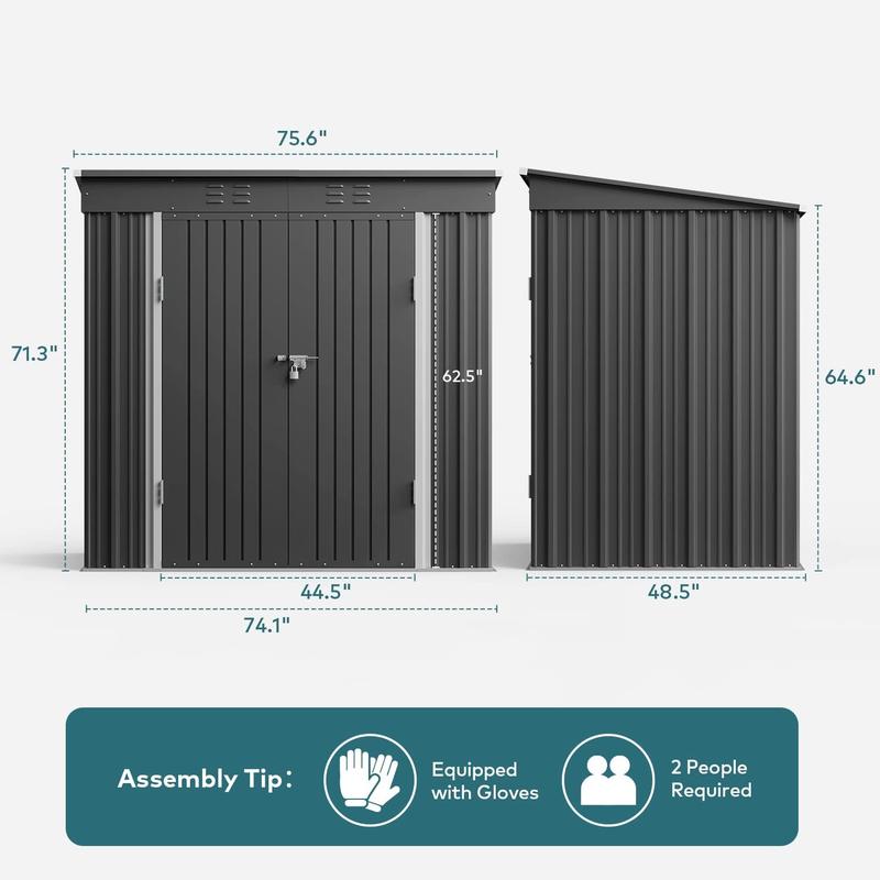 Gizoon 6' x 4' Outdoor Storage Shed with Double Lockable Doors, Anti-Corrosion Metal Garden Shed, Waterproof Shed Outdoor Storage Clearance for Backyard Patio Lawn-Dark Gray Drawers Adjustable