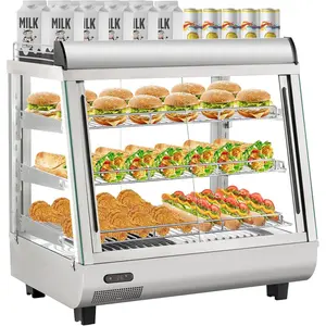 Commercial Food Warmer Display Case, Countertop Warmer Display Case, Commercial Food Warmer with Adjustable Shelves, Glass Sliding Doors, 3 Tier Electric Heated Display Cabinet
