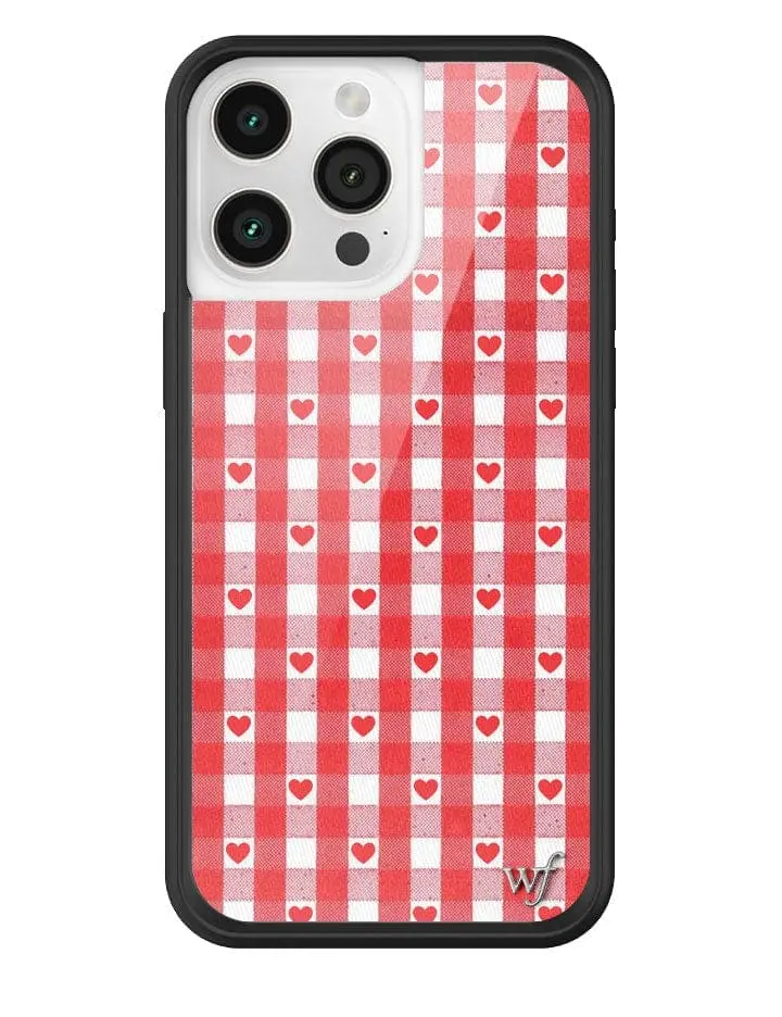 Red Gingham Hearts | Limited Edition Trendy iPhone Case | Raised Protective Black Bumper | Women Owned Small Business | Red and White Patchwork Vibrant Red Hearts Patchwork Plaid | Safety Casing Protective | Gift for Her
