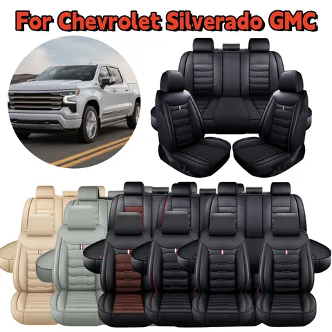Fits For Chevrolet Silverado GMC 1500 2500HD 3500HD Car 5 Seat Covers Full Set PU Leather Front Rear Cushion Protector Pad Mat Breathable - For Mother Father Lover Friend Christmas Valentine Gift
