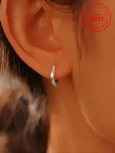 925 Sterling Silver Simple Style Hoop Earrings, Fashionable Earrings for Women, Trendy All-match & Exquisite Jewelry for Birthday Gift