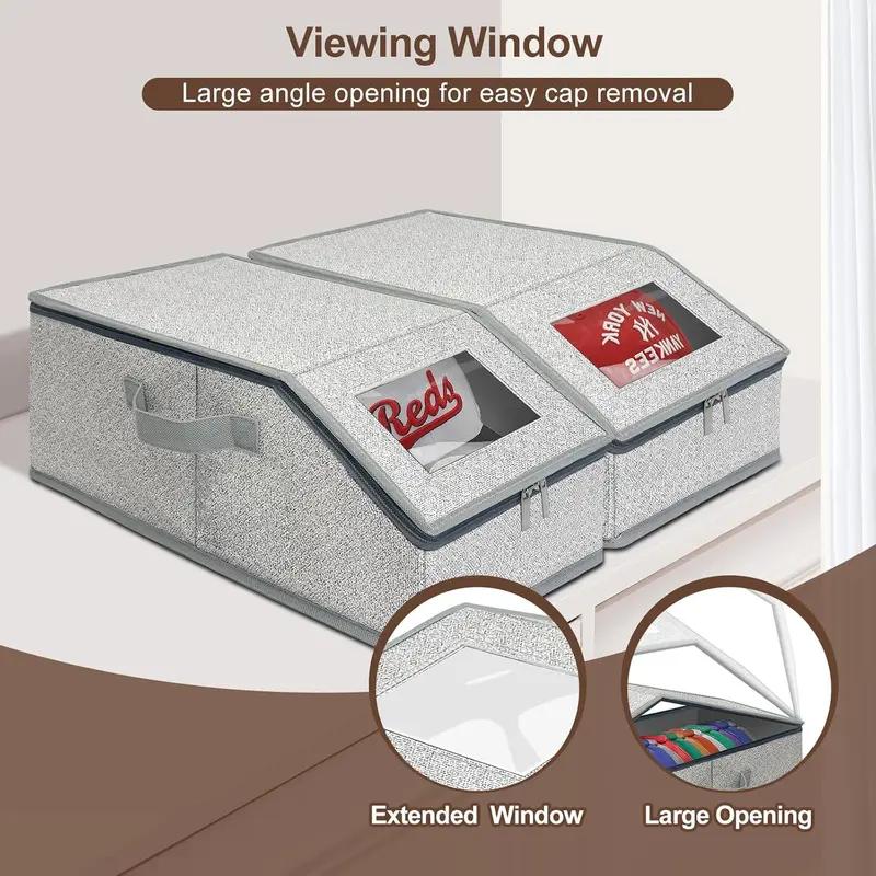 2 PCS Stackable Hat Storage for Baseball Caps, Holds up to 24 Caps Hat Organizer for Closet, Sturdy Snapback Boxes for Men with Cardboard, Grey