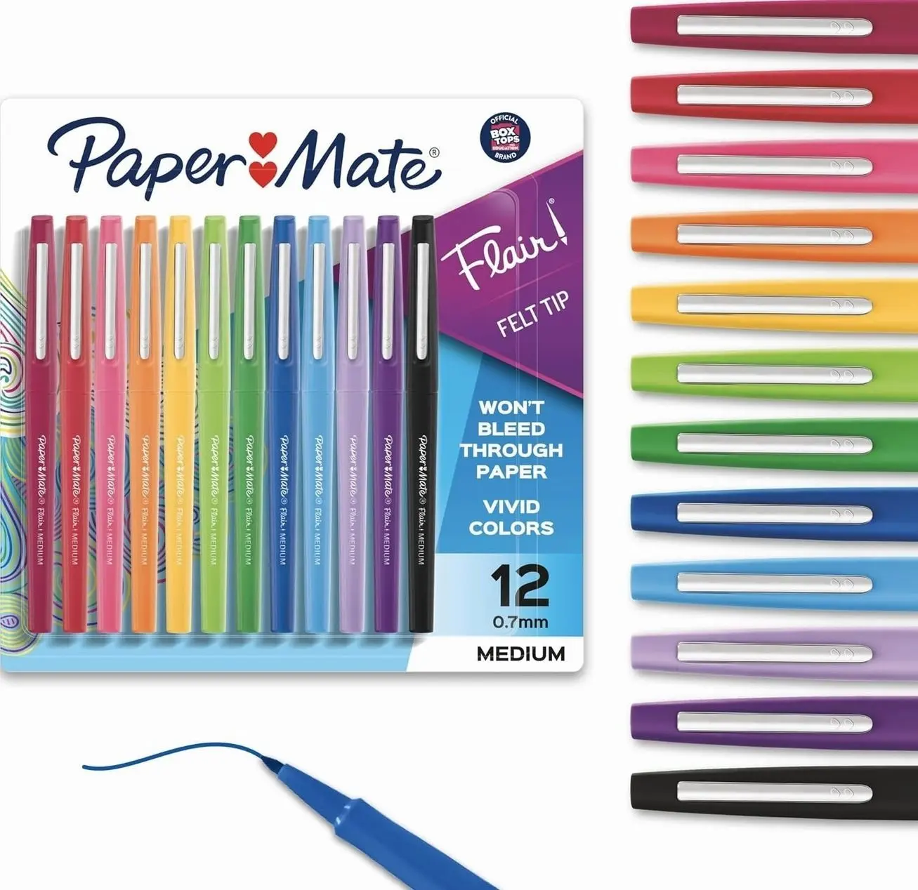 Paper Mate Flair Felt Tip Pens, Medium Point (0.7mm), 12 Count - For Arts & Crafts, Note-Taking, Journaling, School Supplies for Teachers & Students