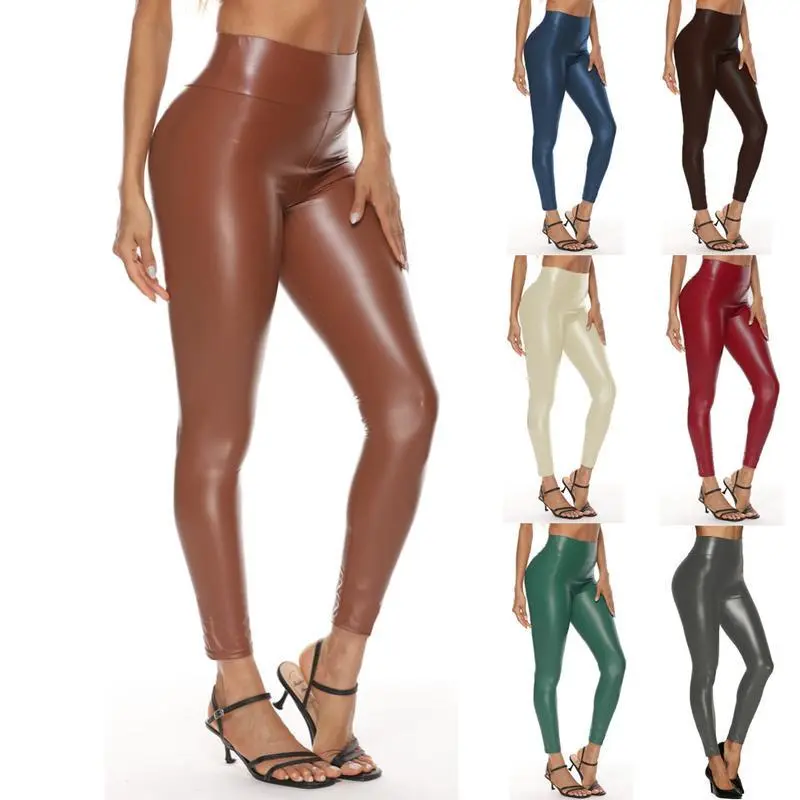 Women's New Multi-Color Leather Pants - High Waist Leather Pants with Four-Way Stretch and Sexy Lift Womenswear Bottom Slim Skinny