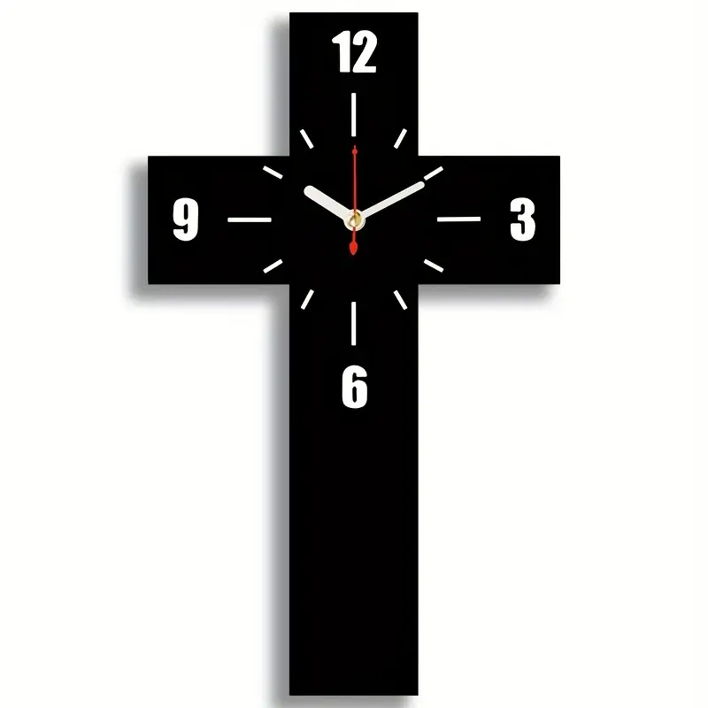 One set, creative wooden cross clock, suitable for home wall decoration, gift giving, battery powered, silent movement without interruption