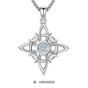 S925 Witch��s Knot Necklace with Moonstone Celtic Knot 925 Sterling Silver Witches Knot Pendant Wicca Moon Irish Celtic Triple Moon Trinity Knot Design, Protection Mysticism Amulet Jewelry Accessories Gift for Girls Women TikTokShopBlackFriday