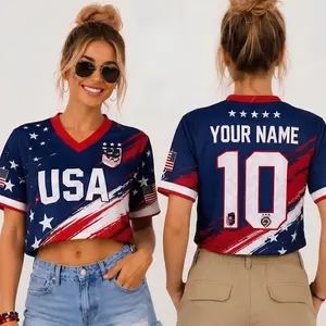 Custom USA Crop Top Jersey, Personalized Name and Number Shirt, USA Flag Graphic Tee, Cute Game Day Outfit, Fan Gift for Women